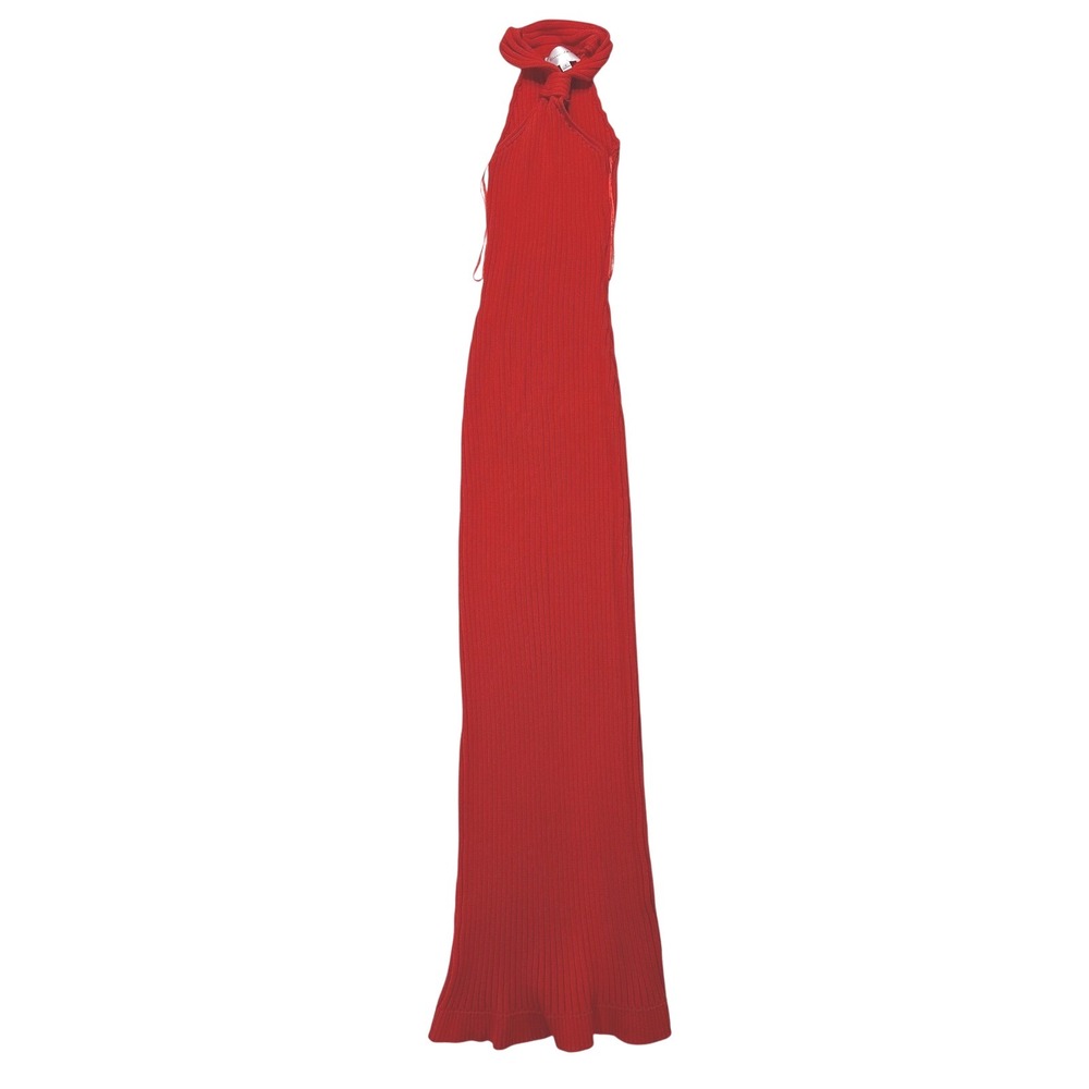 Line & Dot Lucky Dress Scarlet Ribbed Knit Maxi Dress Halter Neck size Small